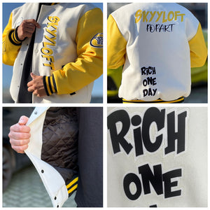 Custom Varsity Jacket Letterman jacket for Men, Women and Youth Pink Yellow Royal