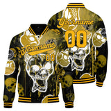 Custom Blurred Skeleton & Yellow Varsity Jacket for Men Women and Youth with Personalized Letterman Jacket