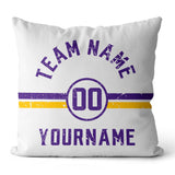 Custom Football Throw Pillow for Men Women Boy Gift Printed Your Personalized Name Number Purple & Yellow & White