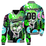 Custom Blurry skeletons &Green blue Varsity Jacket for Men Women and Youth with Personalized Letterman Jacket