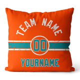 Custom Football Throw Pillow for Men Women Boy Gift Printed Your Personalized Name Number Aqua & Orange & White