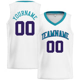 Custom Stitched Basketball Jersey for Men, Women And Kids White-Teal-Purple