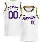 Custom Stitched Basketball Jersey for Men, Women And Kids White-Purple-Kelly Green-Yellow