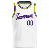 Custom Stitched Basketball Jersey for Men, Women And Kids White-Purple-Kelly Green-Yellow