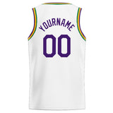 Custom Stitched Basketball Jersey for Men, Women And Kids White-Purple-Kelly Green-Yellow