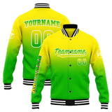 Custom Gradient Varsity Jacket Letterman jacket for Men, Women and Youth Yellow Green