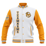 Custom White Yellow Grey Waterproof Varsity Jackets Personalized Stitched Name Number Logo to Letterman Jackets