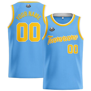 Custom Stitched Basketball Jersey for Men, Women  And Kids Light Blue-Yellow