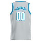 Custom Stitched Basketball Jersey for Men, Women And Kids Gray-Lightblue