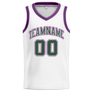 Custom Stitched Basketball Jersey for Men, Women And Kids White-Green-Purple