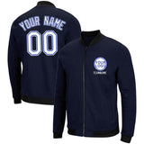 Custom Long Sleeve Windbreaker Jackets Uniform Printed Your Logo Name Number Navy-White-Royal