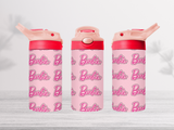 12oz-kids-flip-top-drink-bottle-insulated-water-bottle-drink-bottle-barbie-TR-collective-pink-red-lid-front