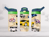 12oz-kids-flip-top-drink-bottle-insulated-water-bottle-drink-bottle-cars-TR-collective-blue-green-lid-front