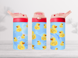 12oz-kids-flip-top-drink-bottle-insulated-water-bottle-drink-bottle-ducks-TR-collective-pink-red-lid-front