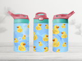 12oz-kids-flip-top-drink-bottle-insulated-water-bottle-drink-bottle-ducks-TR-collective-red-green-lid-front