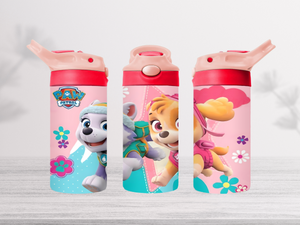 12oz-kids-flip-top-drink-bottle-insulated-water-bottle-drink-bottle-everest-and-skye-TR-collective-pink-red-lid-front