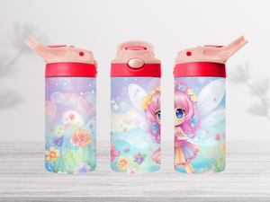 12oz-kids-flip-top-drink-bottle-insulated-water-bottle-drink-bottle-fairy-TR-collective-pink-red-lid-front