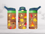 12oz-kids-flip-top-drink-bottle-insulated-water-bottle-drink-bottle-fire-truck-TR-collective-blue-green-lid-front