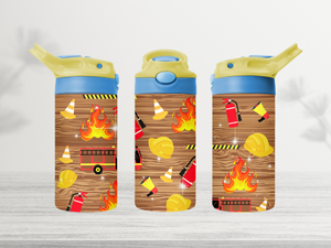 12oz-kids-flip-top-drink-bottle-insulated-water-bottle-drink-bottle-fire-truck-TR-collective-yellow-blue-lid-front