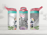 12oz-kids-flip-top-drink-bottle-insulated-water-bottle-drink-bottle-flower-animals-TR-collective-red-green-lid-front