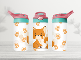 12oz-kids-flip-top-drink-bottle-insulated-water-bottle-drink-bottle-foxes-TR-collective-red-green-lid-front