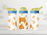 12oz-kids-flip-top-drink-bottle-insulated-water-bottle-drink-bottle-foxes-TR-collective-yellow-blue-lid-front