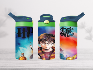 12oz-kids-flip-top-drink-bottle-insulated-water-bottle-drink-bottle-harry-potter-TR-collective-blue-green-lid-front