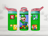 12oz-kids-flip-top-drink-bottle-insulated-water-bottle-drink-bottle-luigi-TR-collective-red-green-lid-front