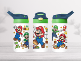 12oz-kids-flip-top-drink-bottle-insulated-water-bottle-drink-bottle-mario-TR-collective-blue-green-lid-front