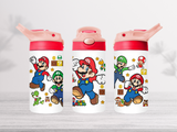 12oz-kids-flip-top-drink-bottle-insulated-water-bottle-drink-bottle-mario-TR-collective-pink-red-lid-front