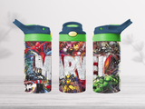 12oz-kids-flip-top-drink-bottle-insulated-water-bottle-drink-bottle-marvel-TR-collective-blue-green-lid-front