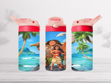 12oz-kids-flip-top-drink-bottle-insulated-water-bottle-drink-bottle-moana-TR-collective-pink-red-lid-front