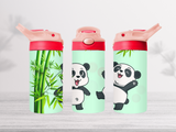 12oz-kids-flip-top-drink-bottle-insulated-water-bottle-drink-bottle-panda-TR-collective-pink-red-lid-front