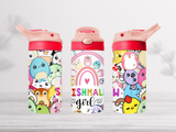 12oz-kids-flip-top-drink-bottle-insulated-water-bottle-drink-bottle-squishmallow-TR-collective-pink-red-lid-front