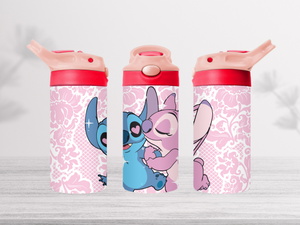 12oz-kids-flip-top-drink-bottle-insulated-water-bottle-drink-bottle-stitch-TR-collective-pink-red-lid-front