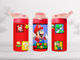 12oz-kids-flip-top-drink-bottle-insulated-water-bottle-drink-bottle-super-mario-TR-collective-pink-red-lid-front