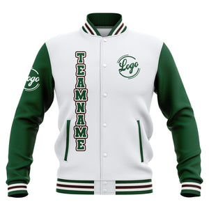 Custom White Green Brown Waterproof Varsity Jackets Personalized Stitched Name Number Logo to Letterman Jackets