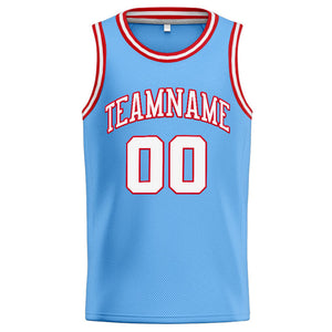 Custom Stitched Basketball Jersey for Men, Women And Kids Light Blue-White-Red