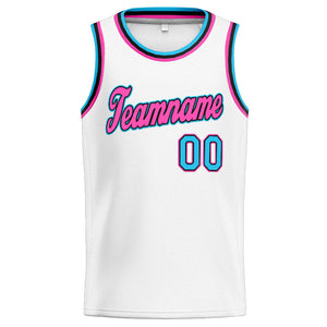 Custom Stitched Basketball Jersey for Men, Women And Kids White-Pink-Light Blue