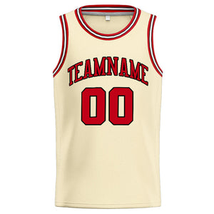 Custom Stitched Basketball Jersey for Men, Women And Kids Cream-Red-Black