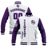 Custom White Pruple Grey Waterproof Varsity Jackets Personalized Stitched Name Number Logo to Letterman Jackets