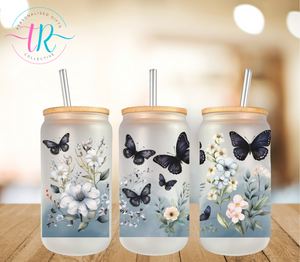 16oz Glass Tumbler - Butterfly Garden