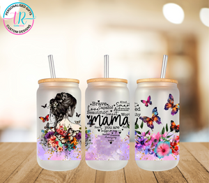 16oz Glass Tumbler - Butterfly Mama