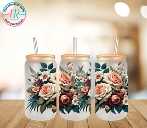 16oz Glass Tumbler - Floral Bouquet