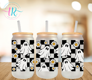 16oz Glass Tumbler - Flower Ghost