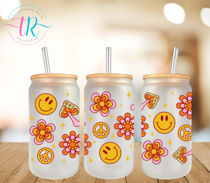 16oz Glass Tumbler - Groovy Flowers