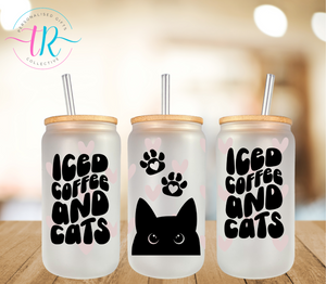 16oz Glass Tumbler - Coffee Cats