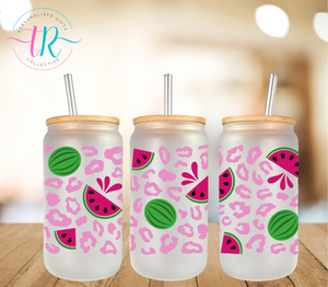 16oz Glass Tumbler - Leopard Watermelon