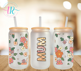 16oz Glass Tumbler - Mum Flowers