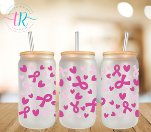 16oz Glass Tumbler - Pink Ribbon